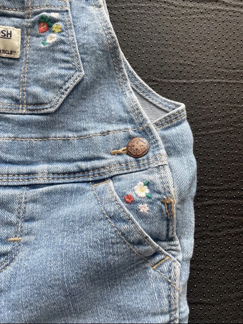OshKosh B'gosh Light Blue Denim Overalls with Embroidered Flowers